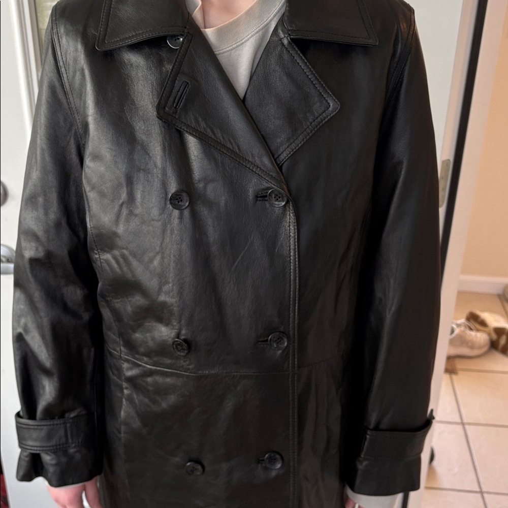 Sz XL Wilsons Leather black Trench Coat - Picture 2 of 9
